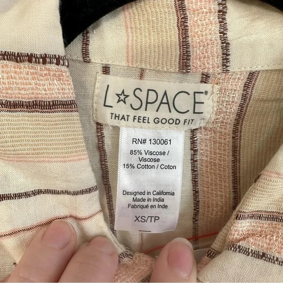 L Space Play It Cool Top Cropped Long Sleeve with tie Cream Striped Sz XS NWT - Picture 5 of 8